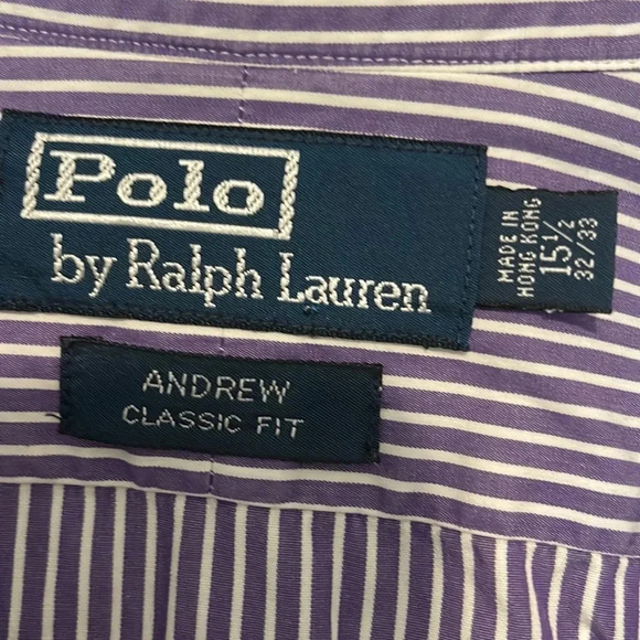 Polo by Ralph Lauren Andrew Classic Fit 15-1/2 and‎ 32/33 Purple and White - Picture 3 of 5